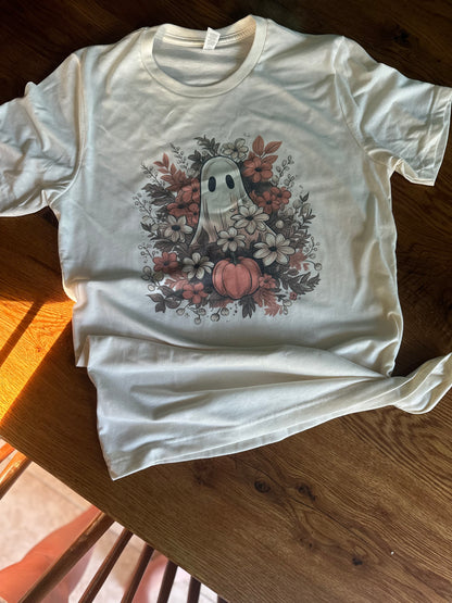 Ghost with pumpkins and flower